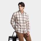 Men's Brown Cotton Long Sleeve Spread Collar Casual Shirt, भूरा, small
