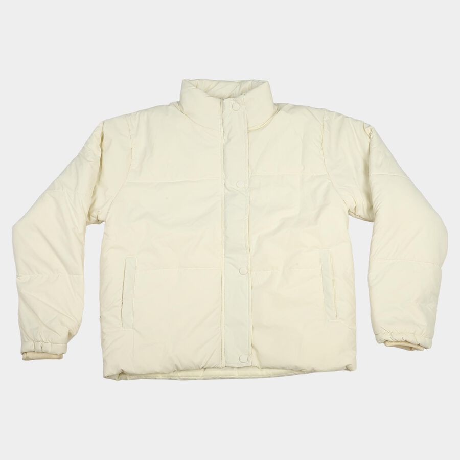 Girls' Beige Stand Collar Puffer Jacket, गहरा पीला, large