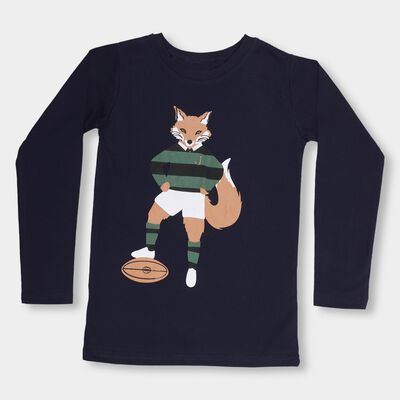 Boys' Deep Midnight Navy Blue Round Neck Casual T-Shirt