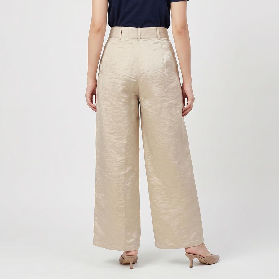 Women's Beige Wide-Leg Pleated Trousers, Beige, large