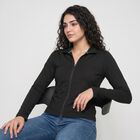 Women's Black Stand Collar Windbreaker Jacket, Black, small