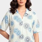 Women's Light Blue V-Neck Printed Kurti, Light Blue, small