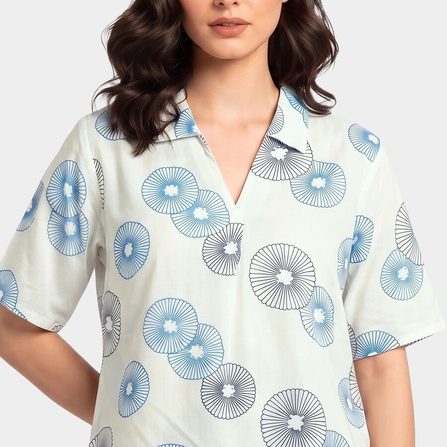 Women's Light Blue V-Neck Printed Kurti, Light Blue, large