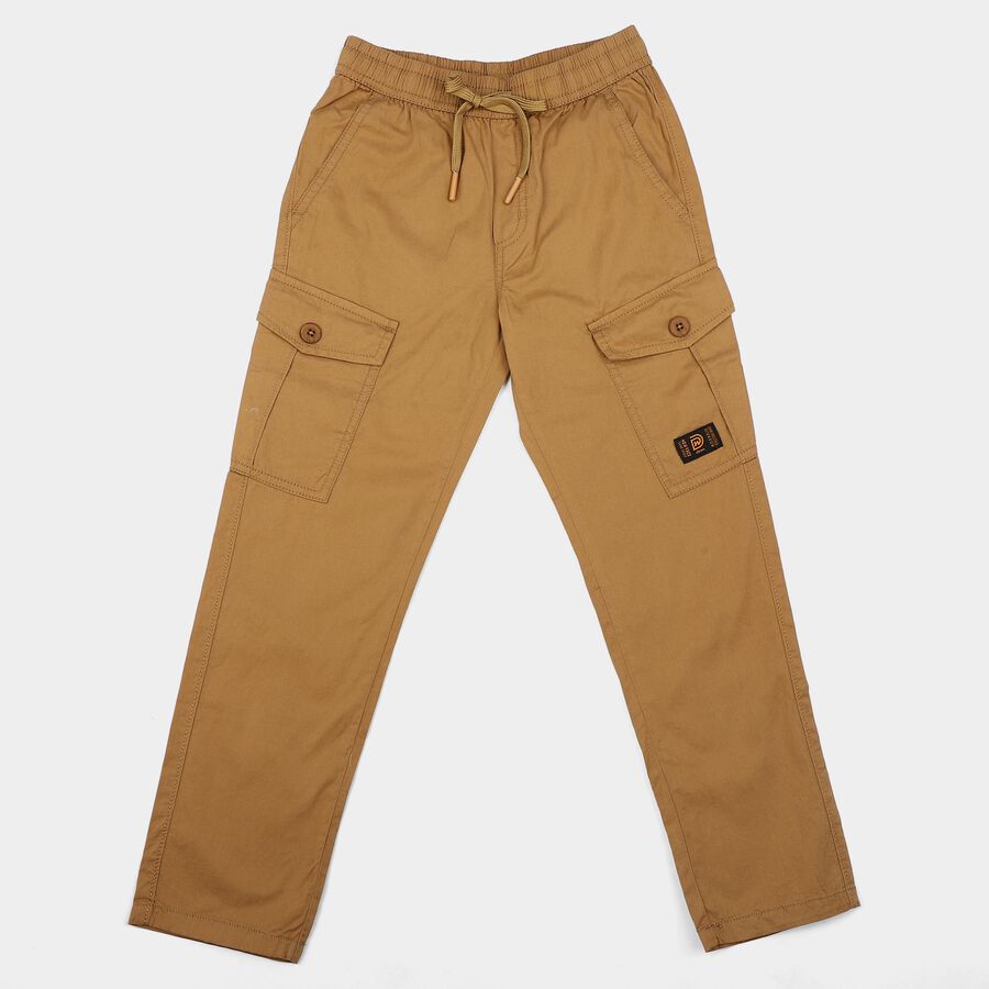 Boys' Khaki Regular Fit Cargo Trousers, खाकी, large
