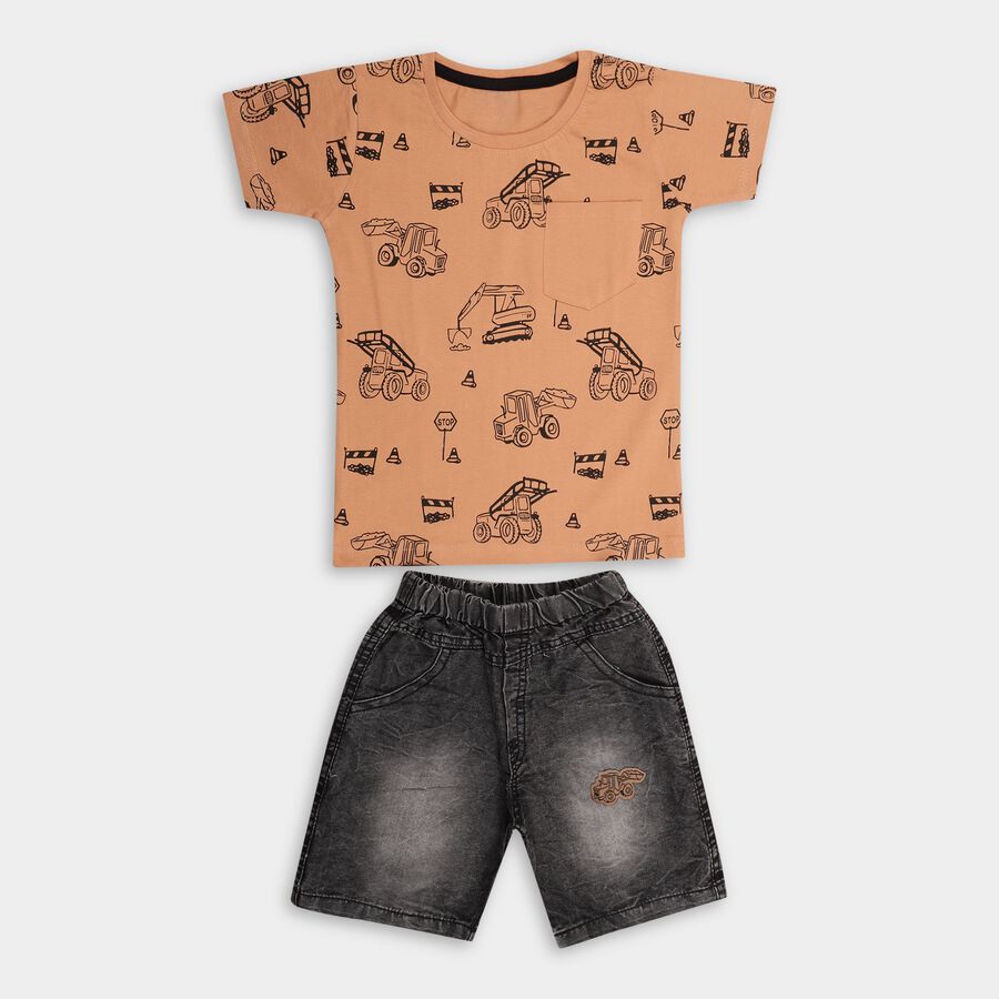 Boys'100% Cotton Woven Baba Suit, भूरा, large image number null