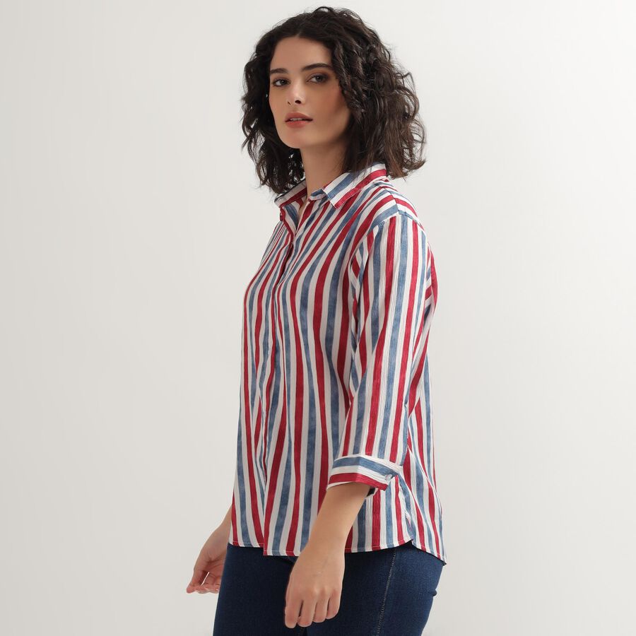 Women's Bright Red and Navy Blue Collar Casual Shirt, Red, large image number null