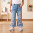 Girls Light Blue Flared Fit Embroidered Jeans, Light Blue, small