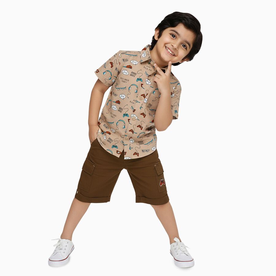 Boys' 100% Cotton Woven Baba Suit, Beige, large image number null