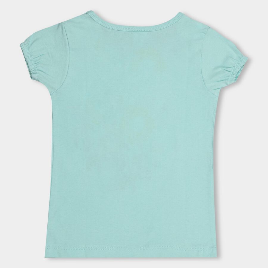 Girls Mint Green Cotton Round Neck Short Sleeve T-Shirt, Light Green, large image number null