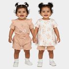 Infants Light Pink Cotton Crew Neck Casual Top and Shorts Set, Light Pink, small