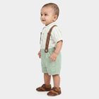 Infants' Mint Green Mandarin Collar Striped Suspender Baba Suit, Light Green, small