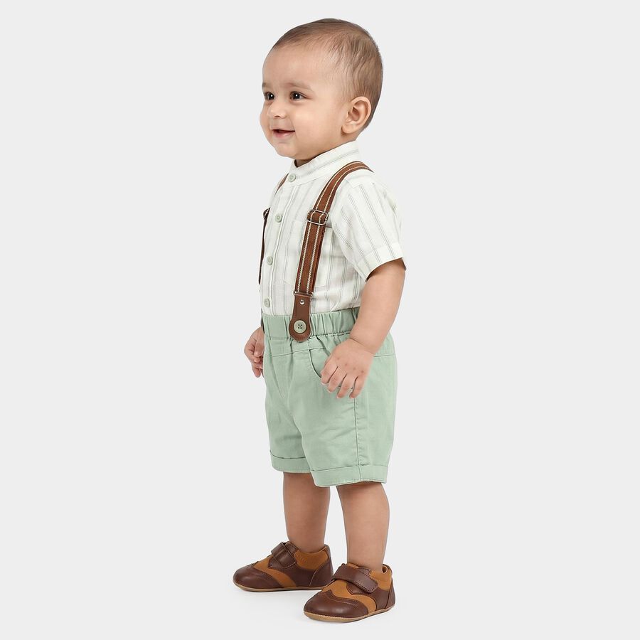 Infants' Mint Green Mandarin Collar Striped Suspender Baba Suit, Light Green, large