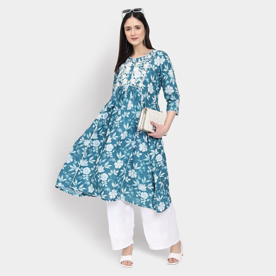 Ladies' 100% Cotton Kurta , Mid Blue, large image number null