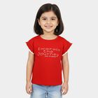 Girls Red Cotton Round Neck Casual T-Shirt, Red, small