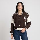 Women's Brown Varsity Jacket, भूरा, small