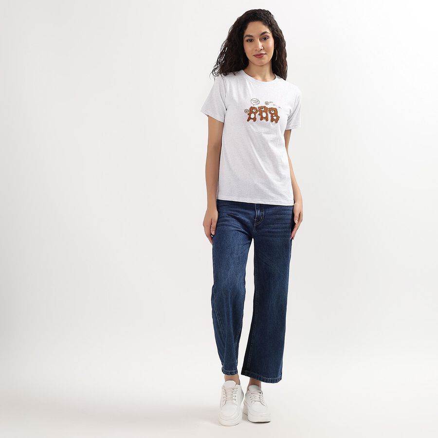 Ladies' 100% Cotton Round Neck T-Shirt , Melange Light Grey, large image number null