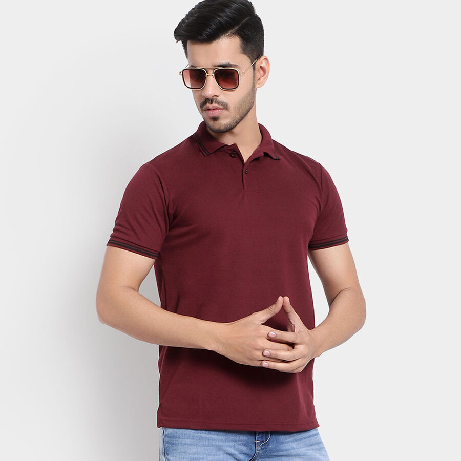 Solid Polo Shirt, Wine, large image number null