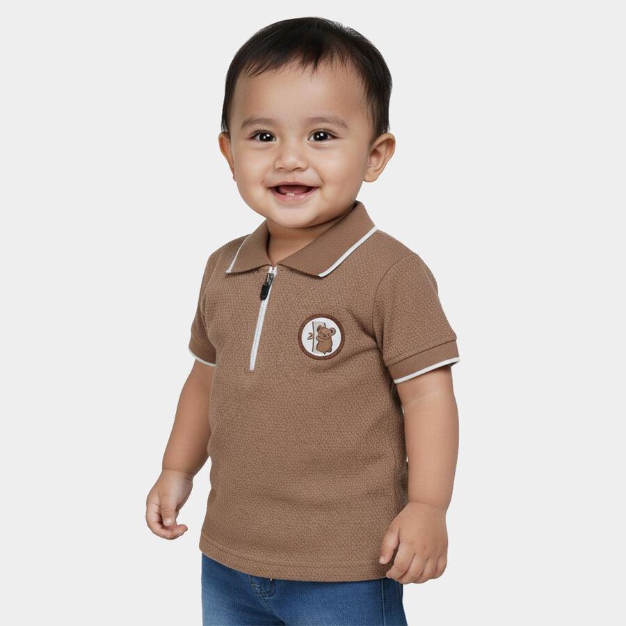 Infants Beige Cotton Polo Neck Preppy T-Shirt, गहरा पीला, large