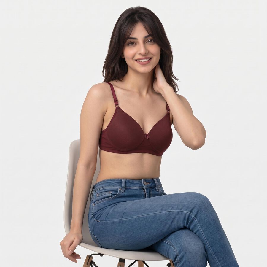 Women's Brown Padded Wire-Free T-Shirt Bra, भूरा, large