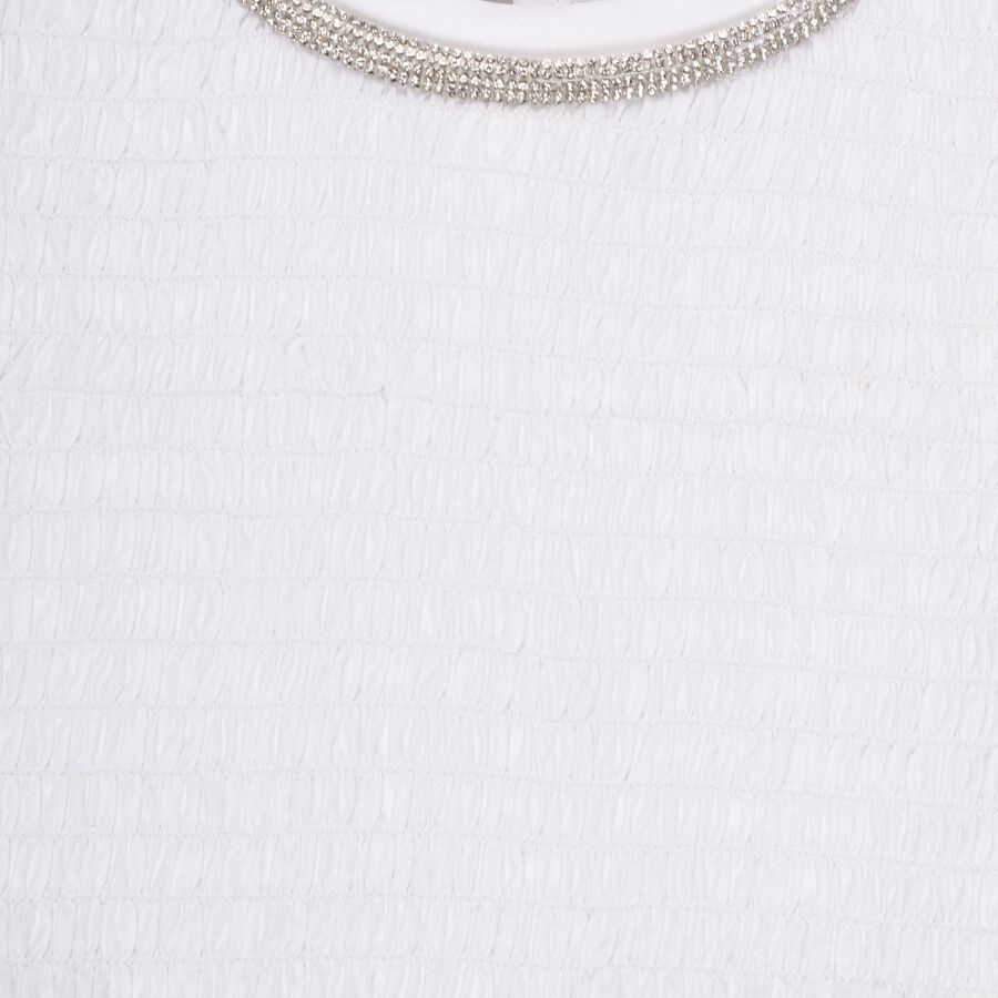 Girls Rich Eggshell White Embellished Round Neck Romantic Top, White, large image number null