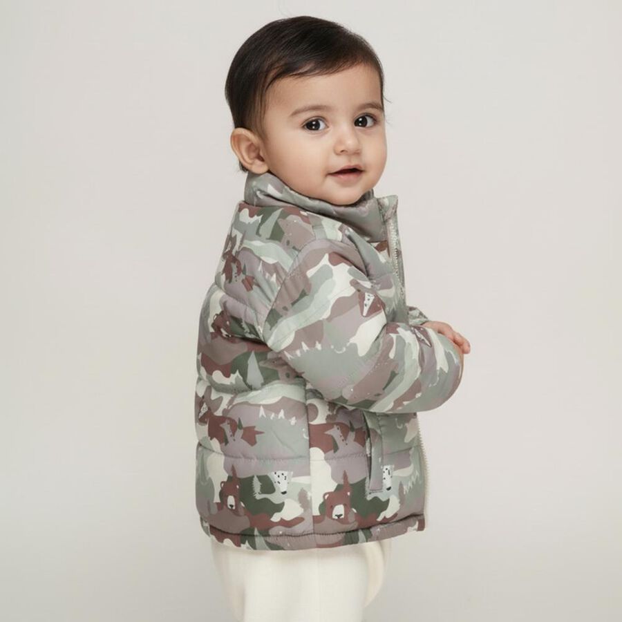 Infants Light Sage Green Hooded Casual Jacket, Light Green, large image number null