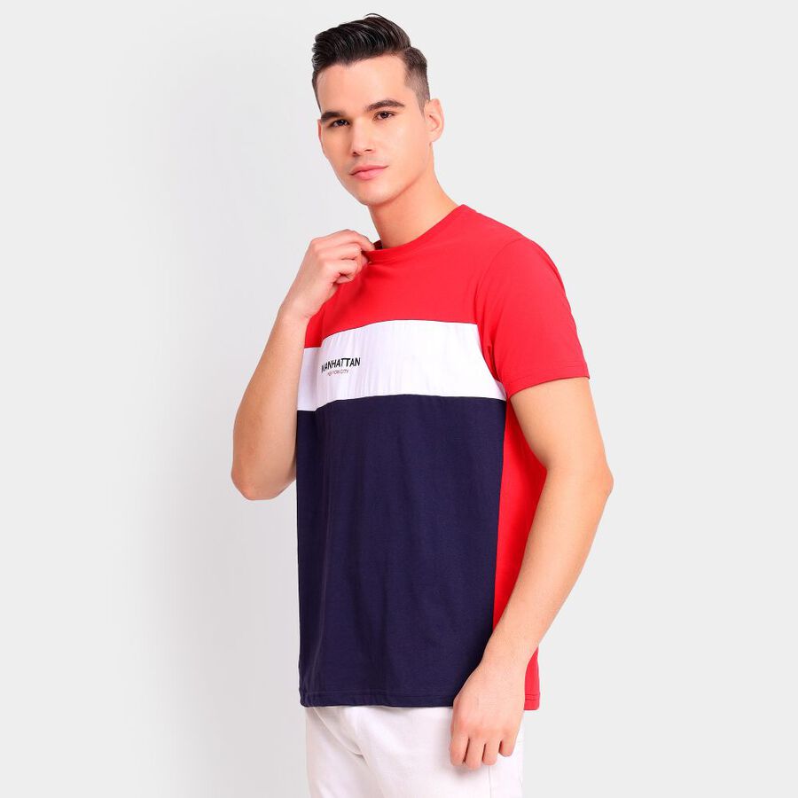 Men's 100% Cotton Round Neck Half Sleeves T-Shirt, लाल, large image number null