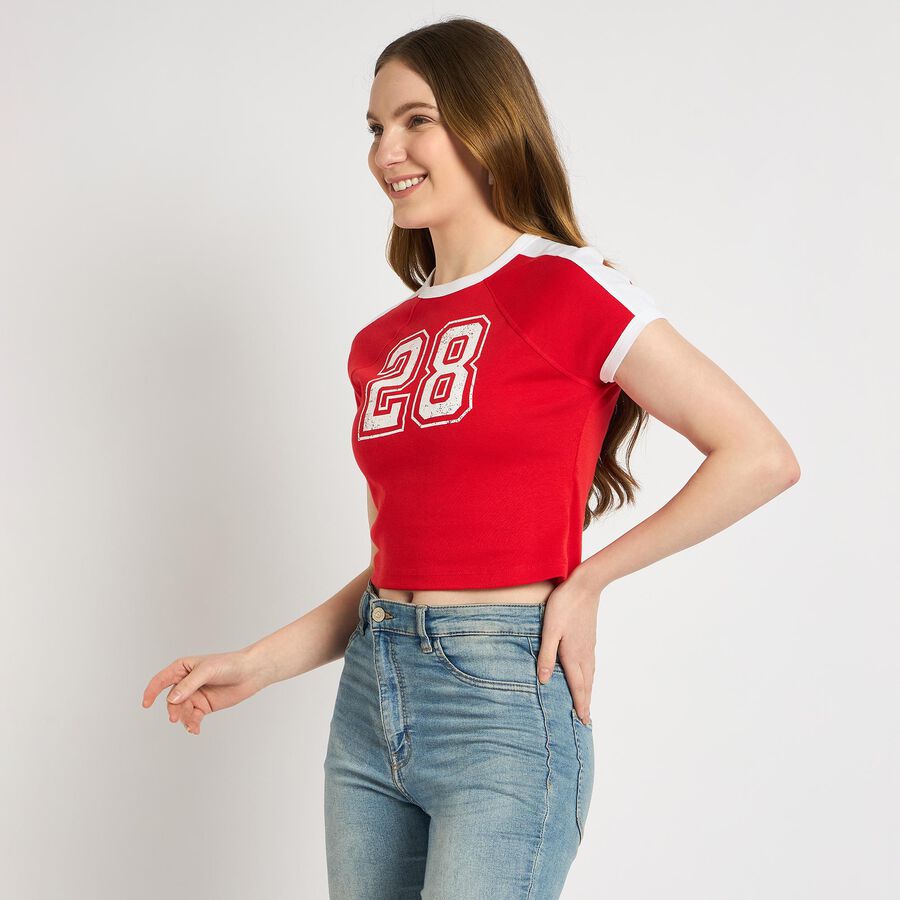 Ladies' 100% Cotton Crop  Top, लाल, large