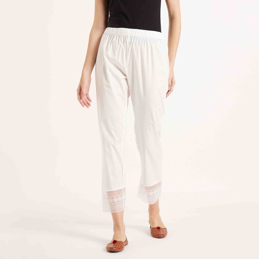 Embroidered Slim Palazzo, Off White, large image number null
