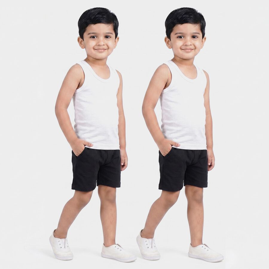 Boys White Cotton Round Neck Waistcoat Vest, सफ़ेद, large