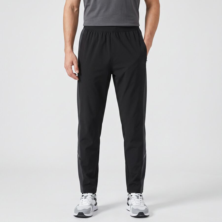 Men's Black Side-Striped Track Pants, काला, large