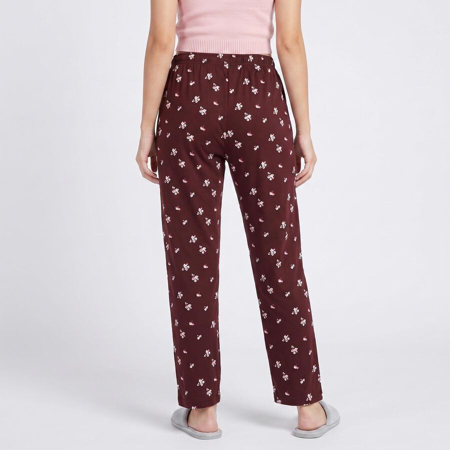 Women's Wine Straight Fit Floral Printed Cotton Blend Pyjama, वाइन, large