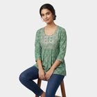 Women's Green Round Neck Printed Kurti, हल्का हरा, small