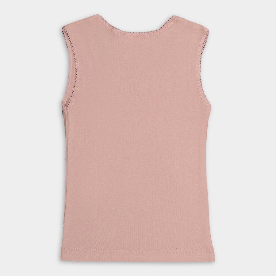 Girls' Soft Peach Cotton Round Neck Casual Vest, पीच, large image number null