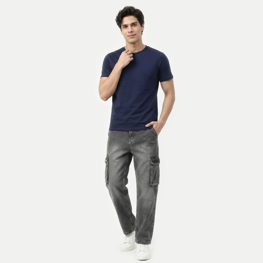Men's Grey Cargo Fit Washed Jeans, Light Grey, large