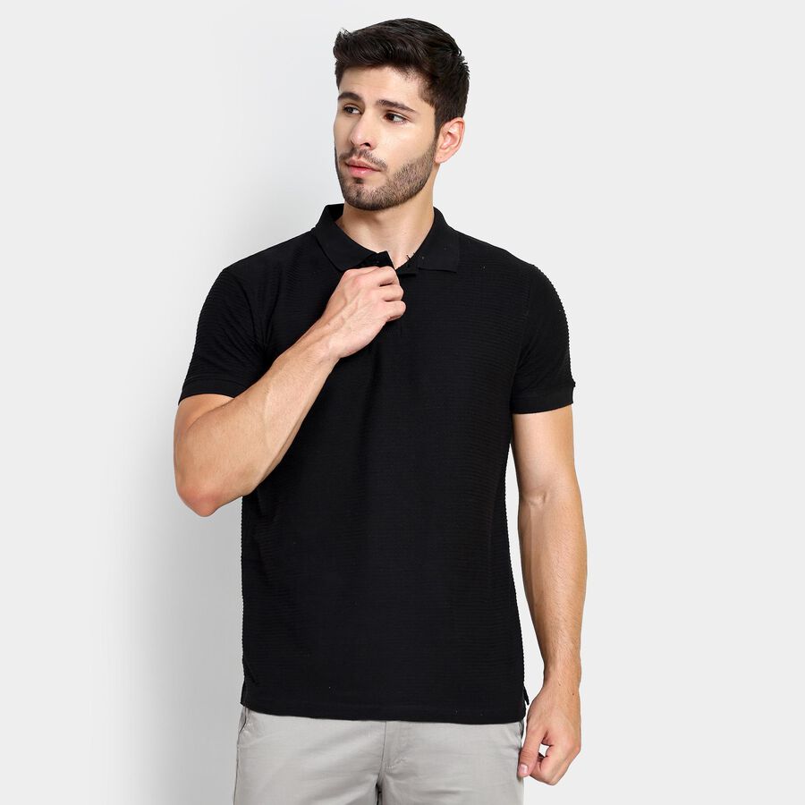 Men's 100% Cotton Collared Half Sleeves T-Shirt , काला, large image number null