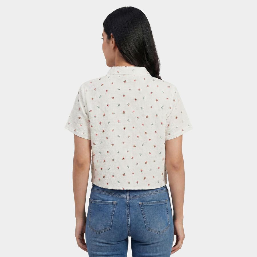 Women's White Classic Collar Tie-Front Casual Shirt, White, large