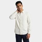 Men's Cream Cotton Spread Collar Regular Fit Casual Shirt, ऑफ व्हाइट, small