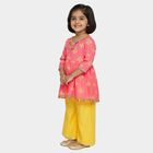 Girls Bright Pink Ikat Print Bohemian Kurta and Yellow Palazzo Fusion Set, गुलाबी, small image number null