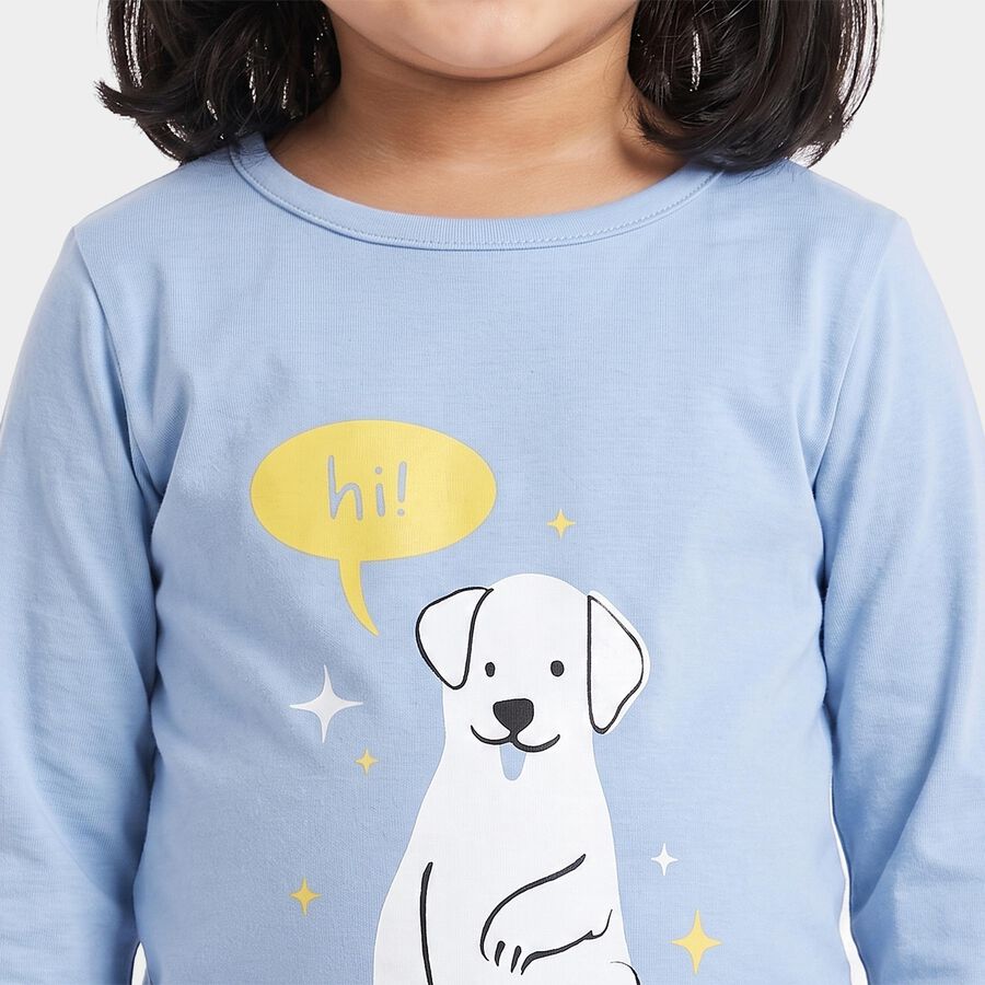 Girls' Light Blue Round Neck Regular Top, Light Blue, large