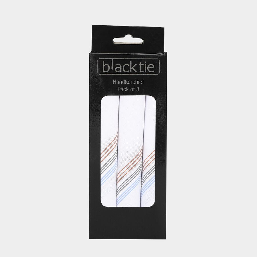 Men's White Striped Pack of 3 Handkerchief, सफ़ेद, large