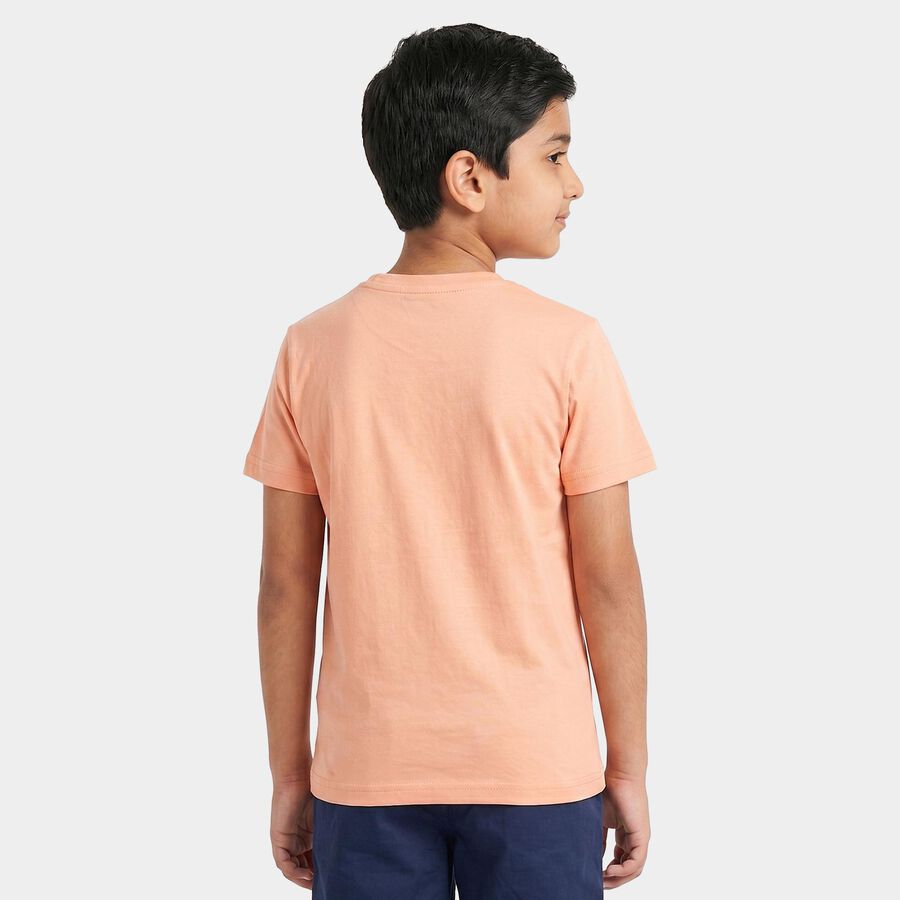 Boys Peach Round Neck Regular Boys T-Shirt, पीच, large