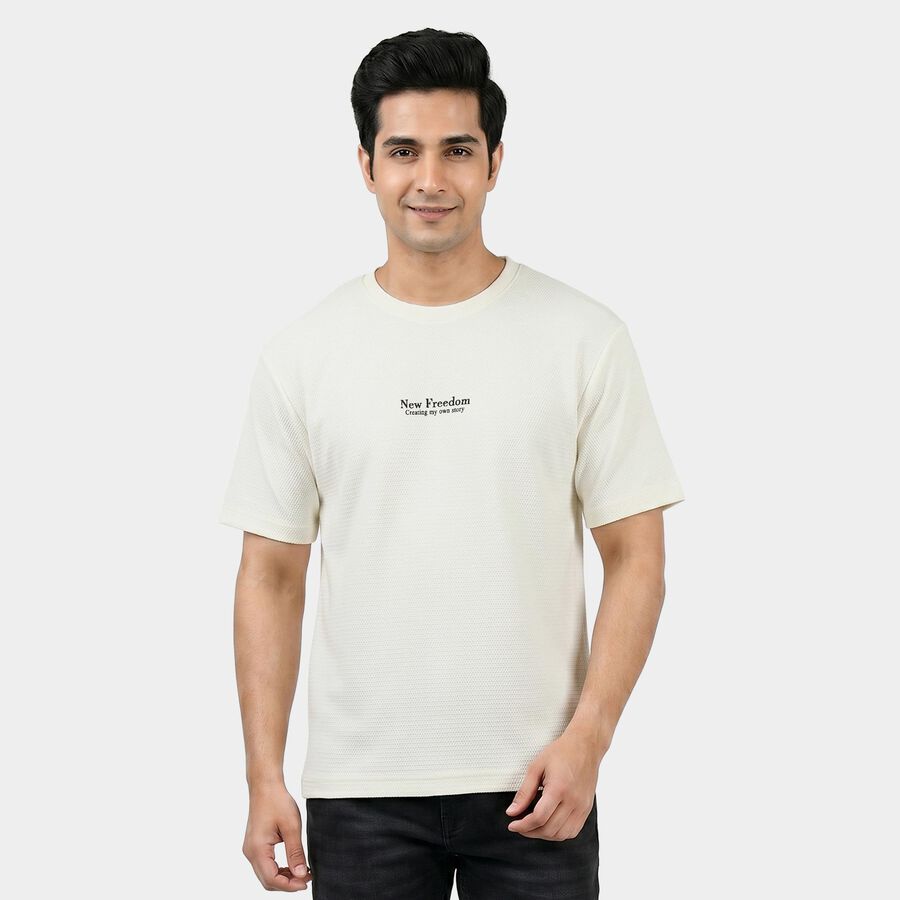Men's White Round Neck Regular T-Shirt, सफ़ेद, large