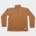 Boys Beige Cotton Blend Mock Neck Regular T-Shirt, Beige, small