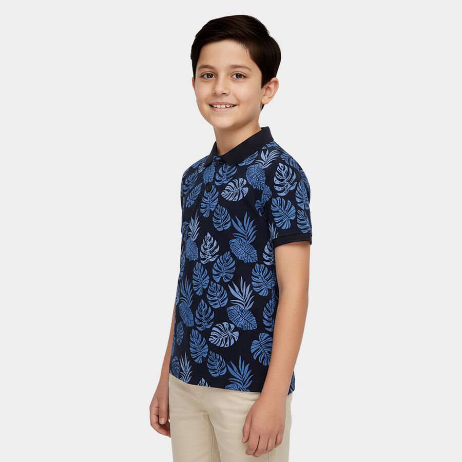 Boys Navy Blue Cotton Round Neck Casual T-Shirt, Navy Blue, large