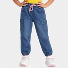 Girls' Blue Jogger Fit Cargo Jeans, Mid Blue, small