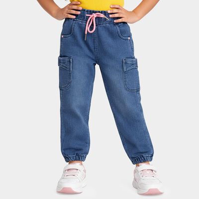 Girls' Blue Jogger Fit Cargo Jeans