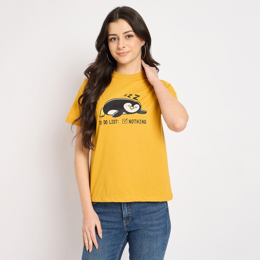 Ladies' Round Neck T-Shirt , मस्टर्ड, large