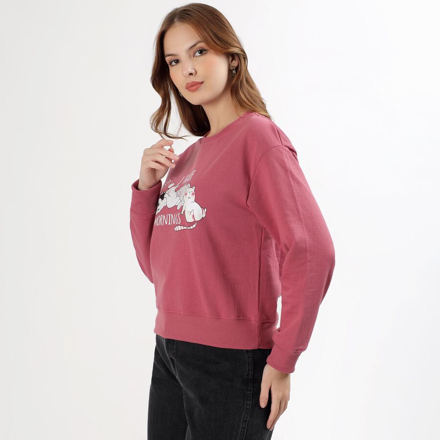 Women's Muted Rose Pink Crew Neck Casual Sweatshirt, गुलाबी, large image number null