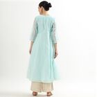 Ladies' Light Aqua Blue Round Neck Embroidered Flared Kurta, Aqua, small image number null