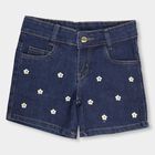 Girls' Dark Denim Buttoned Shorts, गहरा नीला, small image number null